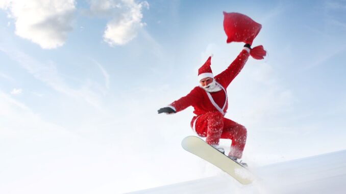 Santa snowboarding