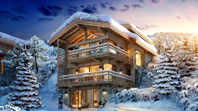 Luxury chalets for sale in the French Alps chalet lit up