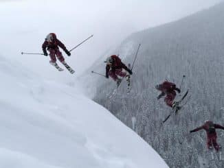 four skiers