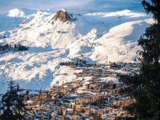 village in snowy mountains