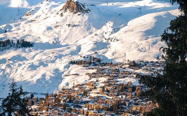 village in snowy mountains