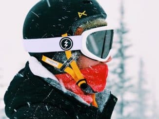 man with ski helmet & goggles